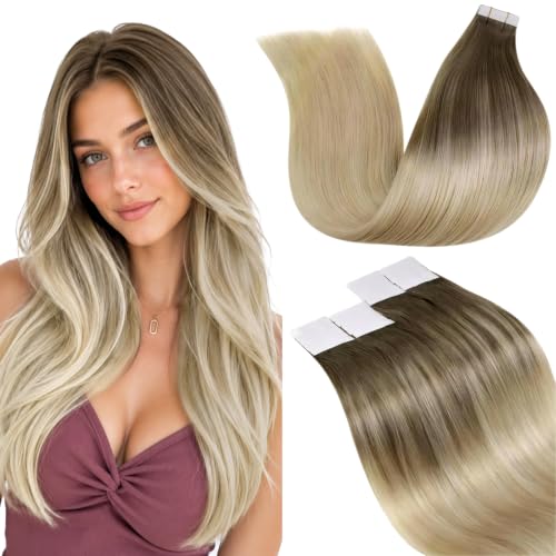 LaaVoo Tape in Hair Extensions Balayage Blonde 18 Inch 50g 20pcs - Light Brown Variation