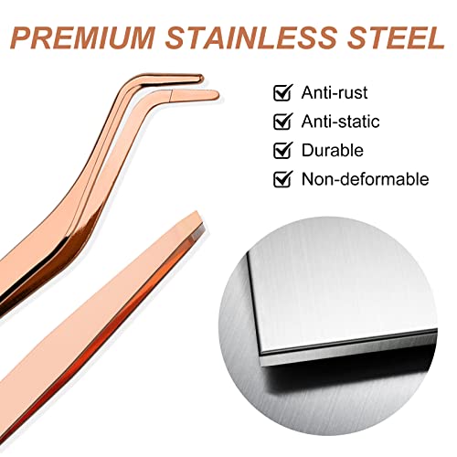 Lash Applicator Tool 2 Pcs Lash Tweezers Stainless Steel Curved With Eyebrow Tweezers For Women DIY Eyelash Extensions Applicator Set for False Eyelash By FADVAN (Gold)