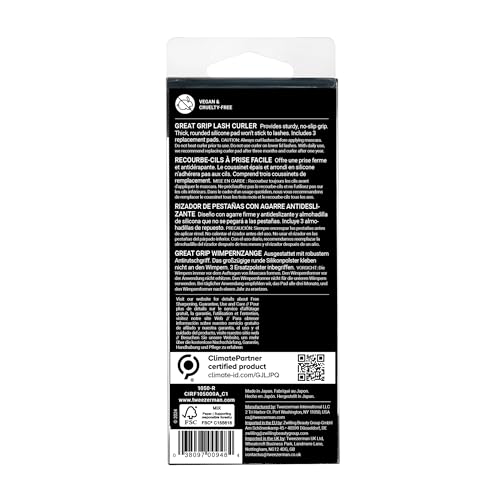 Tweezerman Great Grip Eyelash Curler - Onyx Grip, All Eye Shapes, Includes 3 Replacement Pads