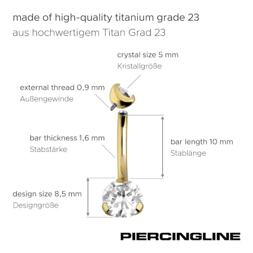 Titanium Belly Button Ring with Crystals - Gold & Rainbow Variations, 14G, 10mm