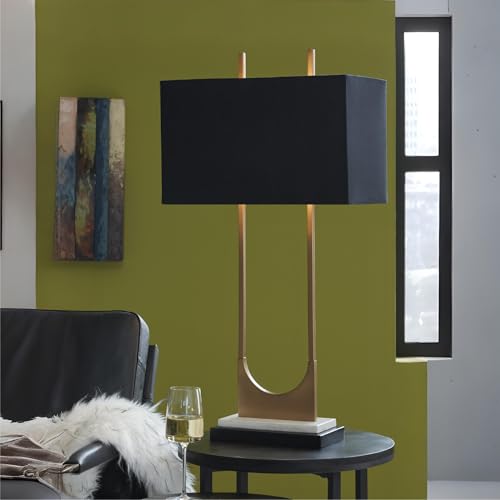 Signature Design by Ashley Modern Tall Marble Table Lamp - Black Brass Finish