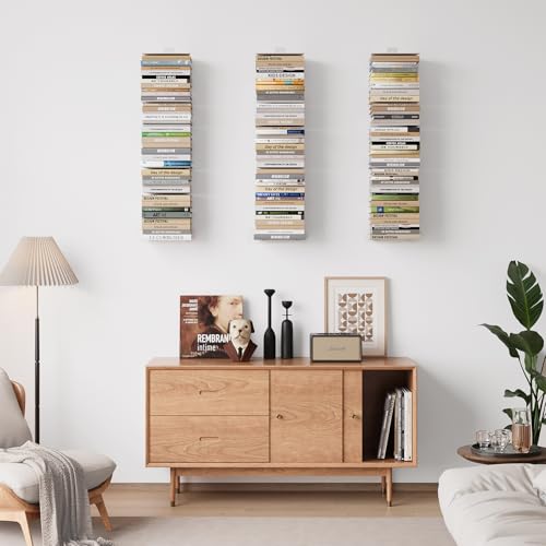 White 8-Tier Invisible Floating Bookshelves Wall Mount 4 Pack