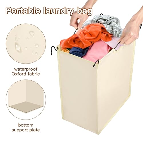3-Section Laundry Sorter with Hanging Bar & Foldable Ironing Board, Rolling Cart