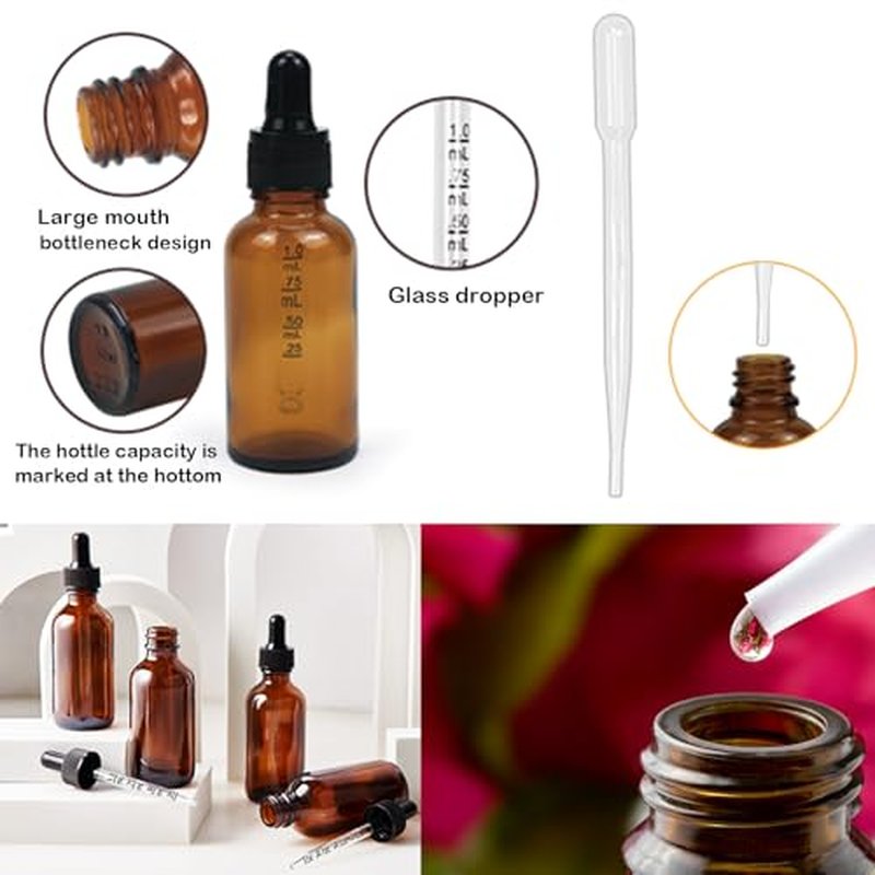 28Pack 2oz Tincture Bottles With Dropper Amber Glass Dropper Bottle with Measured Eye Dropper Funnels,Labels,60ml Empty Bottle Brown for Homemade Vanilla Essential Oil,Tincture,Serum,Liquids