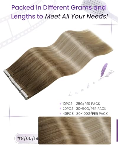 LaaVoo Tape in Hair Extensions Balayage Blonde 18 Inch 50g 20pcs - Light Brown Variation
