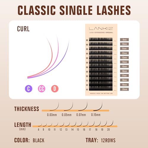 Classic Volume Lash Extension, 0.03 D Curl 9-20mm Mixed Eyelash Extension Lash Trays, Super Matt Black Individual Lash Extensions for Professional Salon Use