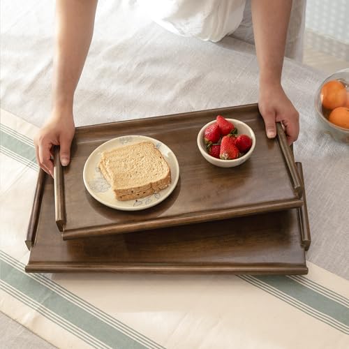 Ellementry Rhythm Brown Wooden Serving Tray Set – Decorative Coffee & Snack Platter