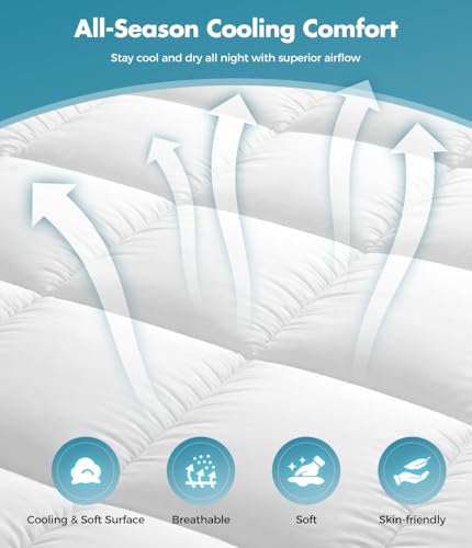 Queen Cotton Mattress Topper - Extra Thick Pillow Top Bed Pad