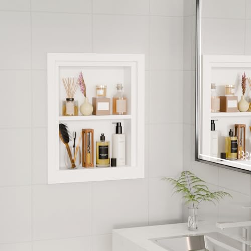 BPMFDTNL Classic 2-Tier White Recessed Solid Wood Bathroom Medicine Cabinet