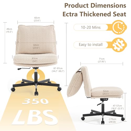 Fizzin Beige Cross Cross Chair with Memory Foam Cushions & Wheels, Armless Home Office Seating