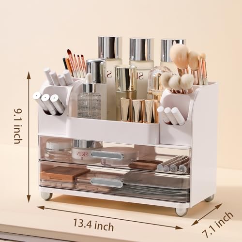 Anyoifax White Makeup Organizer with Large Drawers - Countertop Storage