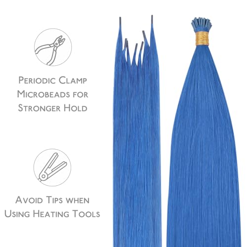 Blue Remy Human Hair Extensions I Tip Fusion 16 Inch 25g Natural Look