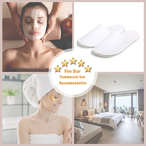 Disposable Hotel Slippers 10 Pairs White for Spa, Wedding, Travel, Women 6-11 Men 6-10, Non-Slip, Washable, Bulk Guest Shoes - Variation of 6-11 Women/6-10 Men