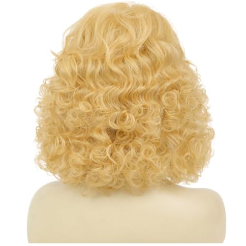 Light Blonde 70s 80s Curly Vintage Wig with Bangs for Women - Short Retro Cosplay & Halloween