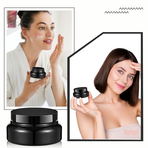 Plastic Cosmetic Jars with Lids and Labels, 8 oz, Black - Pack of 24