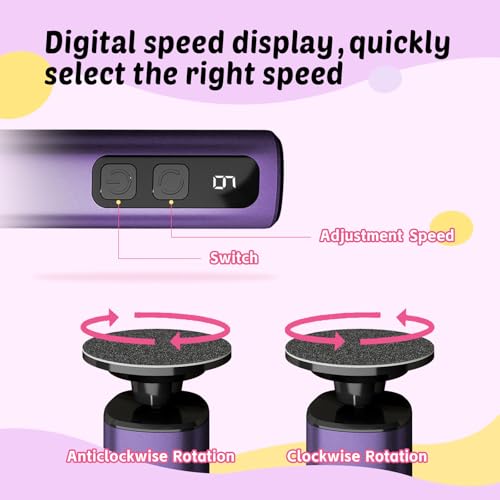 Dolcevitae Deep Lavender Professional Foot Callus Remover 9-Speed, Nano Glass Disc, Rechargeable with Discs & Case