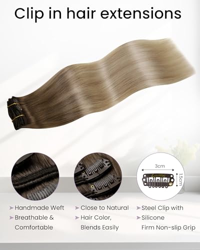 Clip-In Hair Extensions Brown Blonde Balayage 18 Inch 80g - Light Brown Variation 1-A-#8/18/60