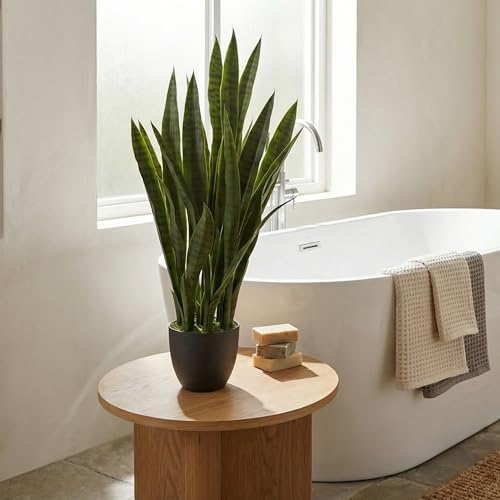 Artificial Snake Plant with Black Planter - Realistic 35-inch Faux Indoor Decor