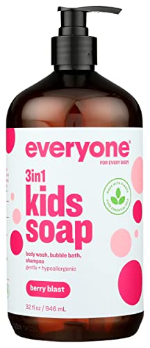 Everyone 3-In-1 Berry Blast Kids Soap 32 Fl Oz - Gentle Hypoallergenic Body Wash Shampoo & Bubble Bath