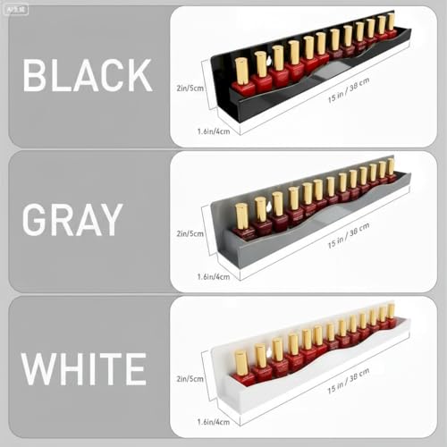 YMVV Monochrome 6 Pack Wall Mounted Nail Polish Racks - 15 Inch Shelves in White Gray Black