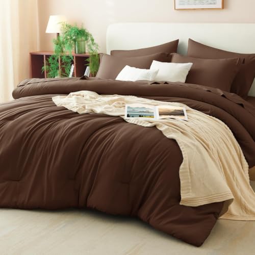 King Size Comforter Set Brown - 7 Piece Bed in a Bag, Microfiber Bedding