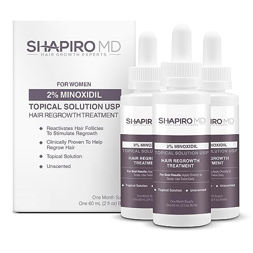 Minoxidil 2% Hair Growth Solution for Women - 3 Pack, 2 Fl Oz Each