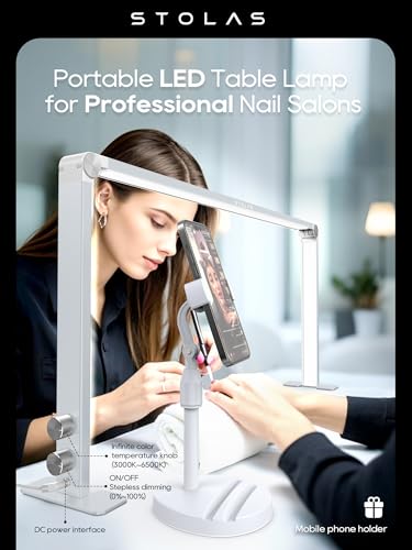 White Portable LED Desk Lamp for Nail Tech with 3 Color Modes & Adjustable Brightness