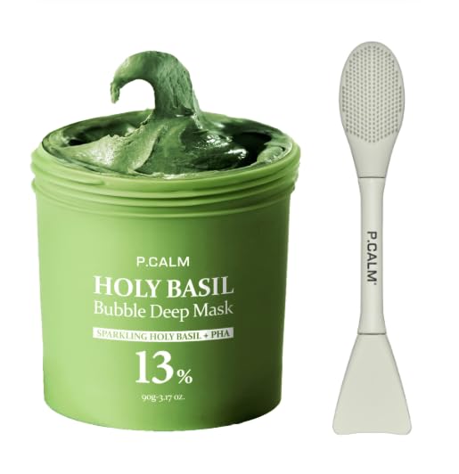 P.CALM Holy Basil Bubble Deep Mask + Brush, 90g Green 1EA