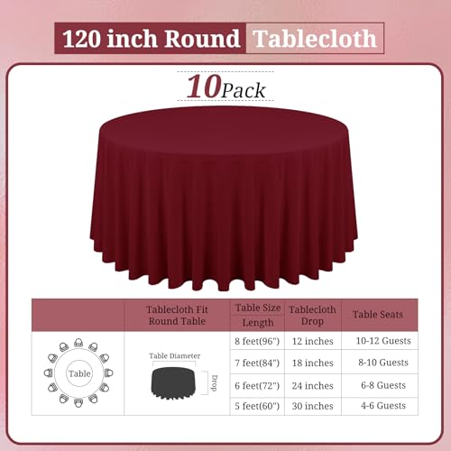 Burgundy Round Polyester Tablecloths - 10 Pack, 120 Inch - Formal & Casual Use Variation of THIS listing