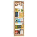Kids Wooden Behind Door Bookshelf - 5-Tier Oak Storage with Hooks 23.6''L