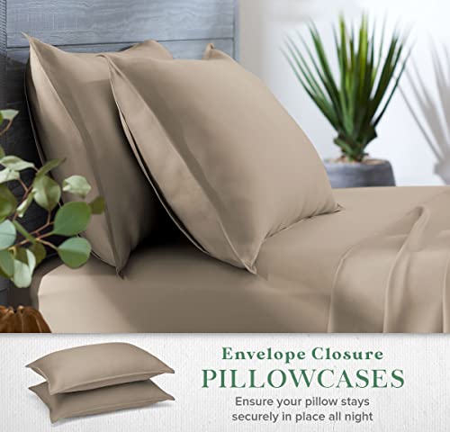 Stylinen Queen 100% Organic Eucalyptus Tencel Bed Sheets Set - 4 Piece, Sand