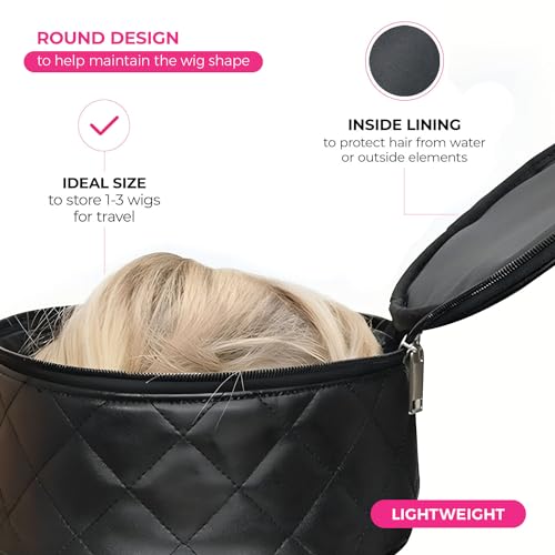 Round Premium Wig Travel Case - Compact & Durable Makeup Box in Black