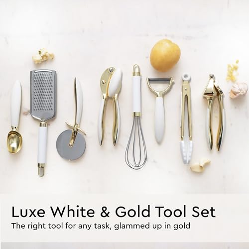 Gold Kitchen Utensils Set - 23-Piece White & Gold Cookware with Holder, Champagne Gold Variation