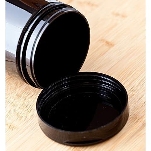 JUVITUS (6 Pack) 16 oz Black PET Plastic Refillable Jar with Black Flip Top Cap + Labels
