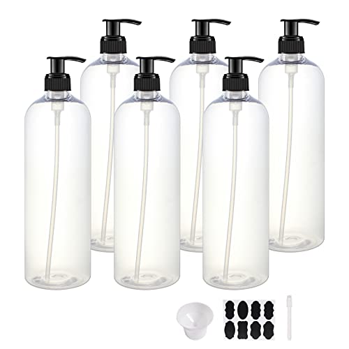 32oz 6 Pack Shampoo & Conditioner Dispenser Bottles with Pump - Clear Plastic