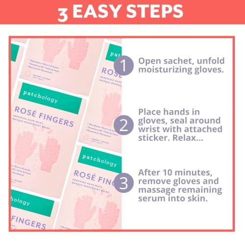 Patchology Ros? Fingers Renewing Hand Mask - Strawberry-Scented Moisturizing Gloves with Shea Butter for Dry & Cracked Hands, Repairing Hand Treatment for Baby Soft Skin, Self-Care Essential - 1 Pair