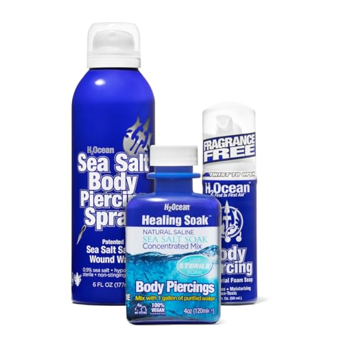 3 Piece Sea Salt Saline Piercing Healing & Cleansing Kit for Ear, Nose, Bellybutton