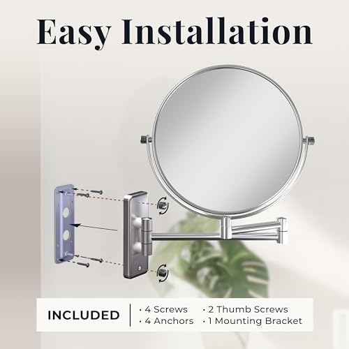 Zadro 7" Wall Mounted Wardrobe, Vanity Makeup Mirror with Magnification & Extending Arm (Large | 12.25" x 12" | 8X/1X, Oil-Rubbed Bronze)