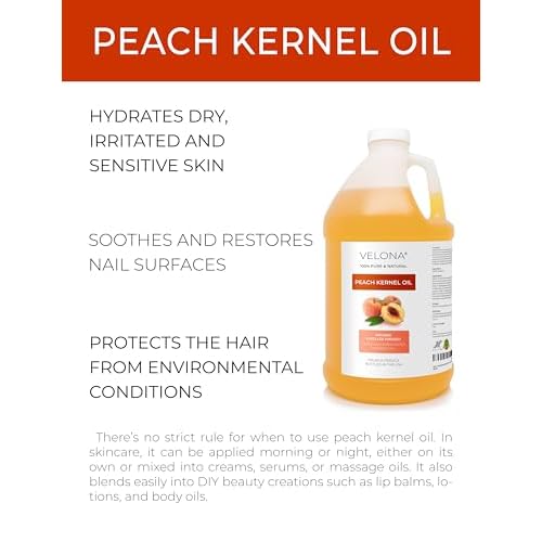 velona Peach Kernel Oil 1 Gallon / 128 Fl Oz | 100% Pure and Natural Carrier Oil | Refined | Cooking, Skin, Hair, Body & Face Moisturizing | Use Today - Enjoy Results