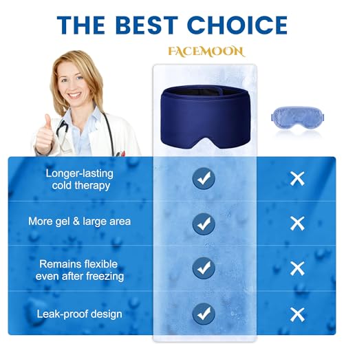 FACEMOON Ice Cold Packs for Eye Compress: Cooling Relief for Puffy Eyes Headache Migraines Stye Dry Eyes Therapy - Large Gel for Long Lasting Comfort Reusable Flexible, 2 pcs for Family Blue Black