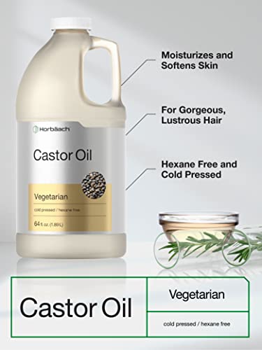Horbaach Castor Oil Cold Pressed 64 Fl Oz Pack of 1 - 100% Pure & Hexane Free
