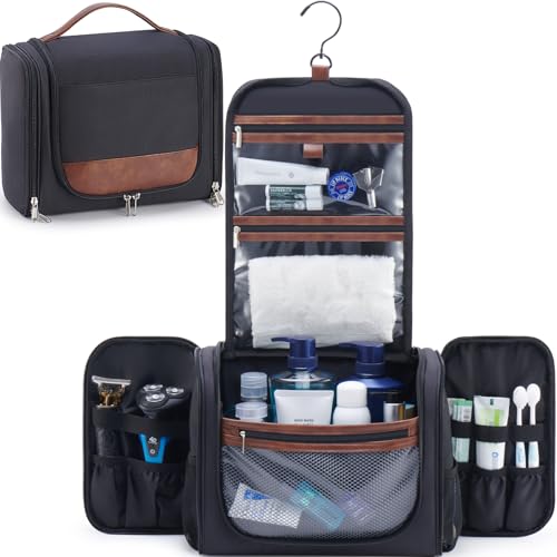 Large Hanging Toiletry Bag for Men, Travel Bathroom Bag with Hook, Hygiene Bag Organizer for Shower, Shaving & Grooming Essentials, Black
