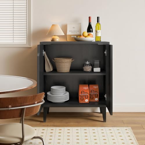 Black 2 Door Kitchen Buffet Storage Cabinet with Soft-Closing Doors