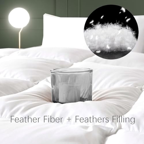 Vexino King Size All Seasons Feather Down Fiber Comforter - White, 100% Cotton Cover
