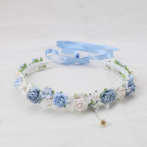 Dusty Blue Toddler Flower Crown with Baby's Breath for Weddings & Photos