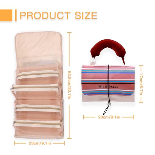 Striped Foldable Makeup Bag Travel Toiletries Organizer, 4-in-1 Detachable Multi-Compartment Cosmetic Bag For Women Travelers - Portable Toiletries Travel Bag & Makeup Organizer (carneose)