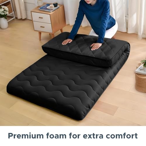 Japanese Floor Mattress Futon Full 3.5 Inch Thick Black - Foldable & Comfortable