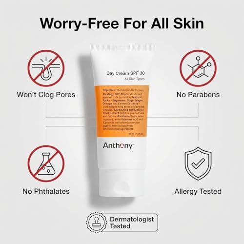 Anthony Day Cream SPF 30 Men¡¯s Face Moisturizer with Sunscreen ? Anti-aging Face Lotion and Broad-Spectrum Sunblock ? Lightweight, Non-Comedogenic Formula for All Skin Types ? 3 Fl Oz