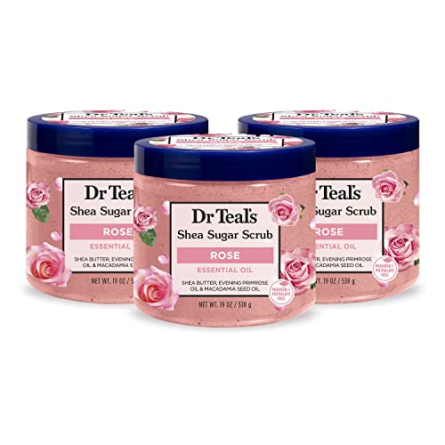 Dr Teal's Body Wash (Pack of 4) & Shea Sugar Body Scrub (Pack of 3) with Eucalyptus, Spearmint & Rose