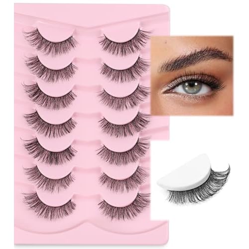 Wispy Lashes Natural Cat Eye Lashes 14mm False Eyelashes Thin Memory Band Volume False Lashes Soft Strip Lashes Pack C Curl Natural Eyelashes Fake Eyelashes 7 Pair EVENTILL